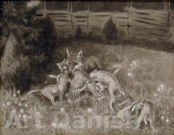 Harald Wiberg, Rådjur i skogslandskap 32x22 akvarell
